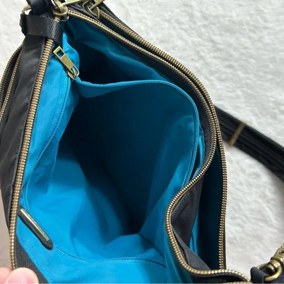 Travelon Black Crossbody Bag Gold Hardware Lockdown Features Anti-Slash Strap - Picture 15 of 16